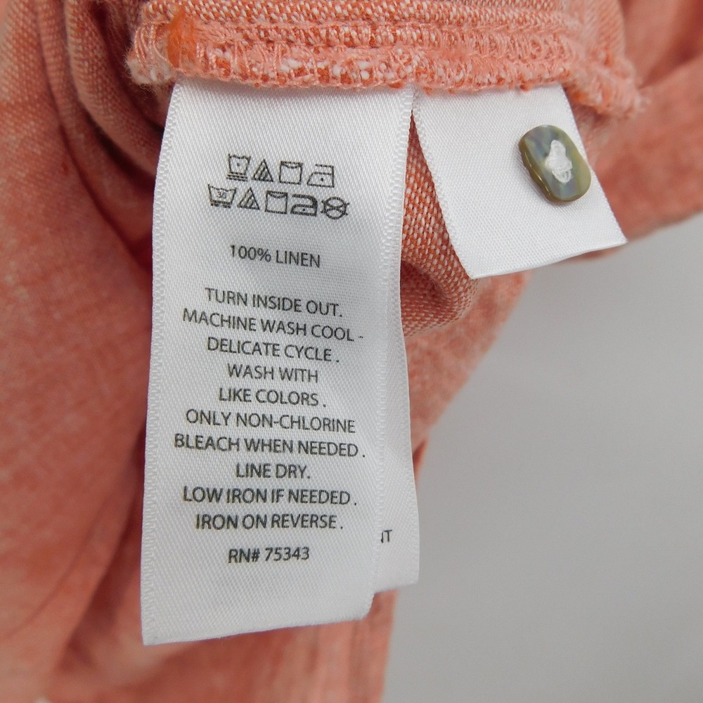 Tahari Womens Coral Pink 100% Linen Button Down Roll Tab Shirt Dress Large - Picture 4 of 5